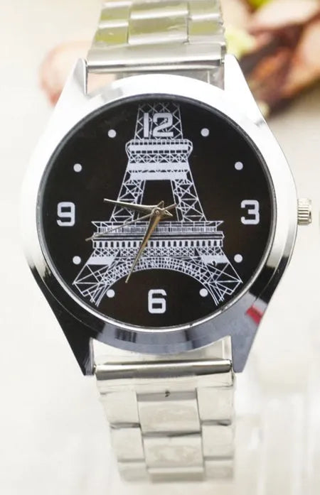 Eiffel Tower Wrist Watch with analogue display and Paris landmark design for men and women.