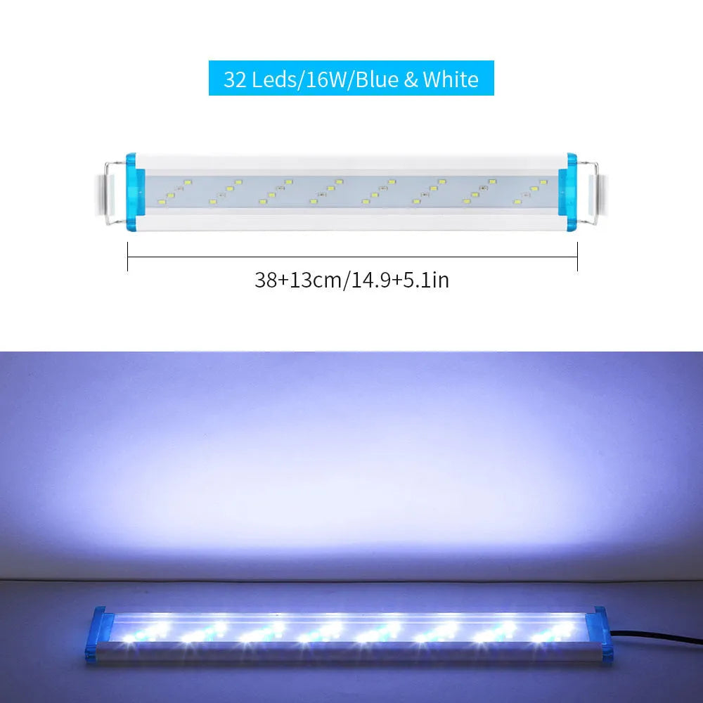 Ultra-thin aquarium light with blue and white LEDs for fish tanks