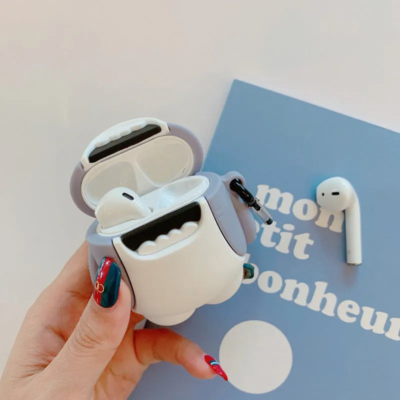 Silicone protective cover for Apple AirPods 1 and 2 with shark design pattern