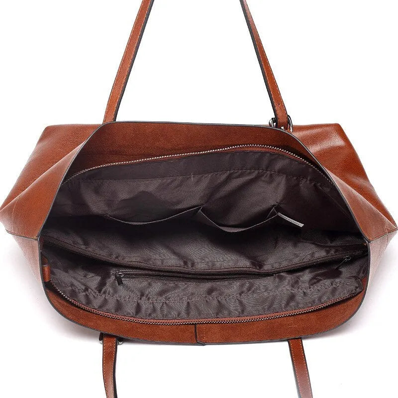 Casual wax cowhide leather cross-body handbag in multiple colours with two compartments