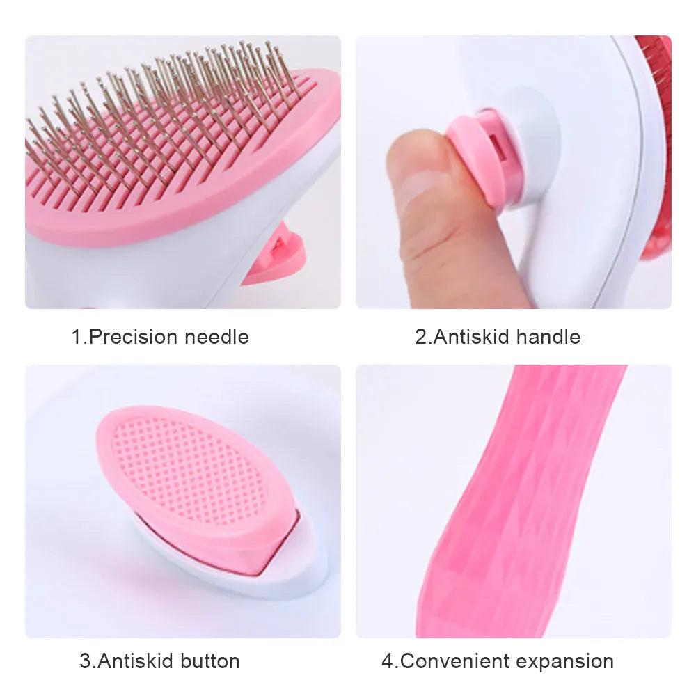 Self-cleaning pet comb with thick steel needle and ABS TPR handle