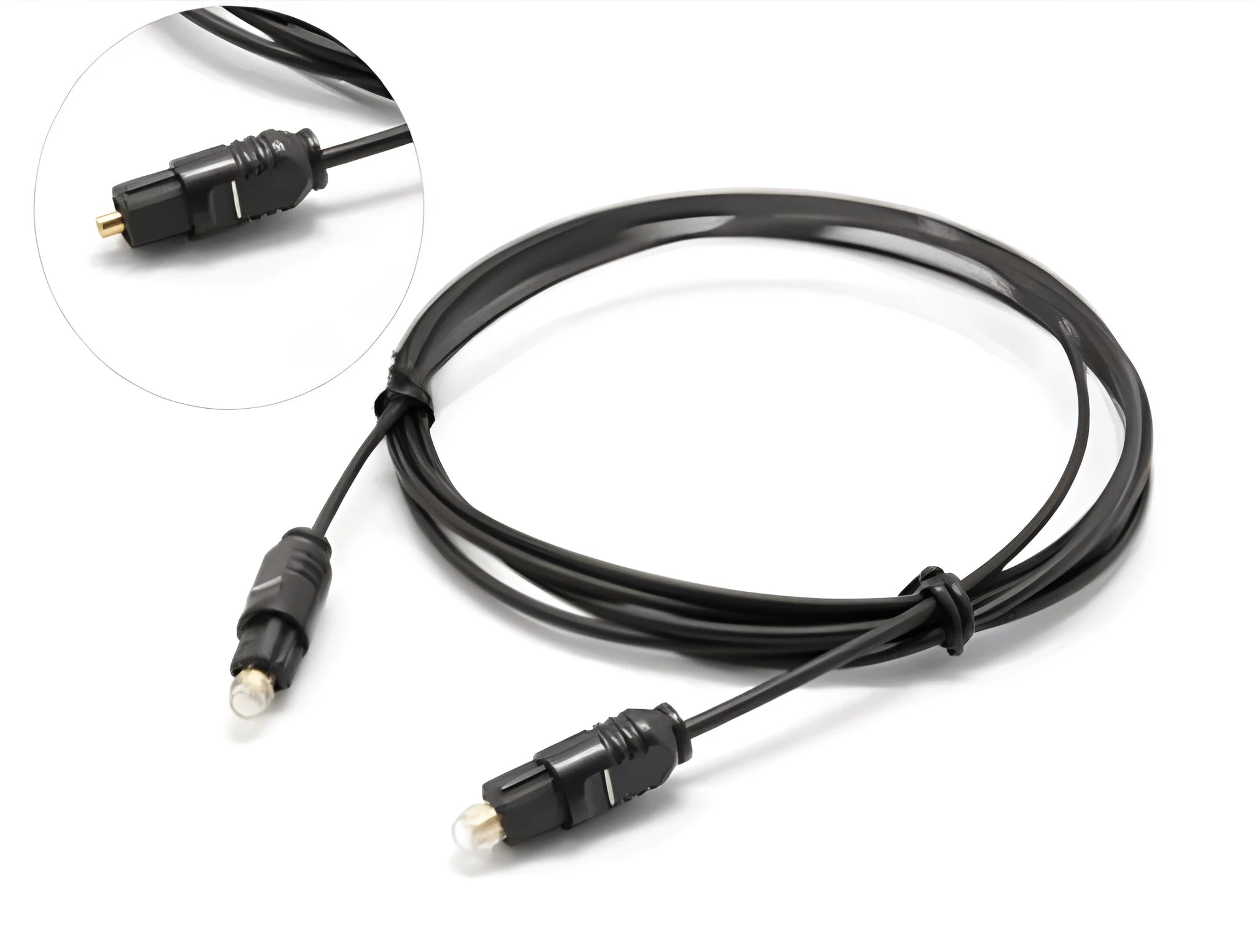 OD2.2 digital optical audio cable with PVC jacket shown in various lengths for home theatre use.