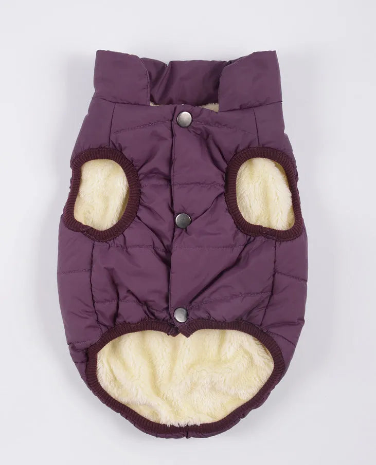 Warm waterproof polyester dog coat in brown with reflective trim for autumn winter outdoor walks