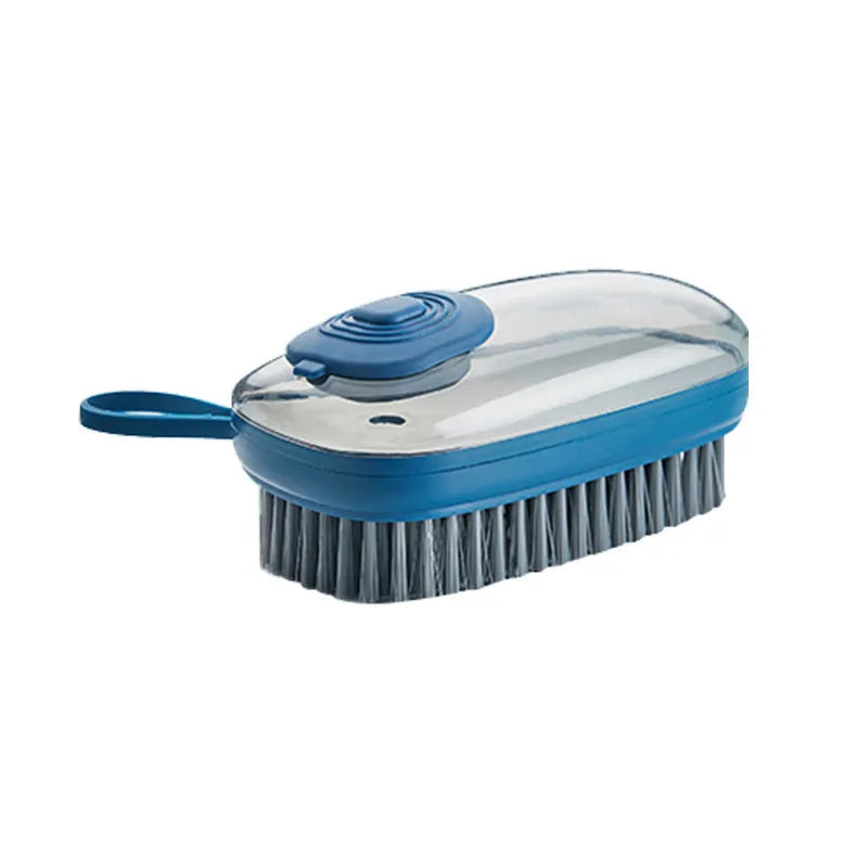 Automatic liquid cleaning brush for shoes and clothes with ergonomic grip in selected colour
