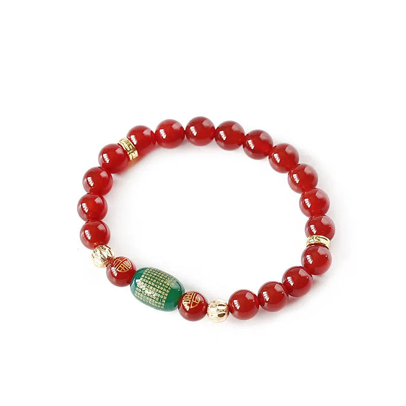 Red agate Guanyin prayer bracelet with auspicious patterns in New Chinese style