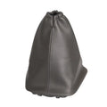 Black leather car shift lever dust cover shown with dimensions 15.2cm by 12.9cm