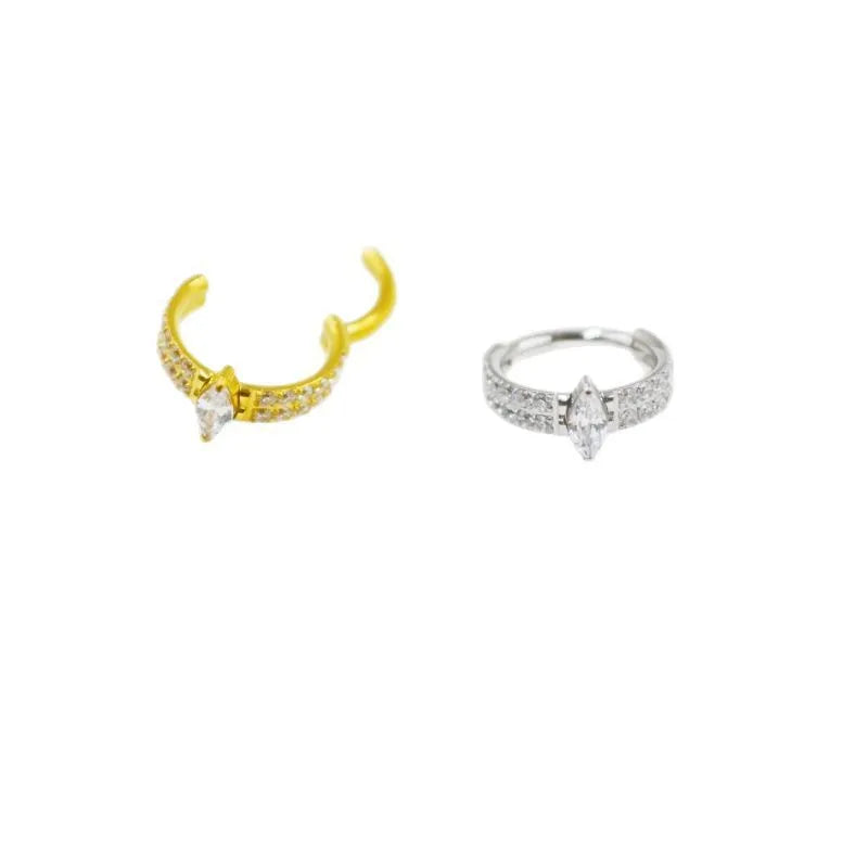 Titanium steel heart-shaped earrings with zircon stones in gold and silver colours