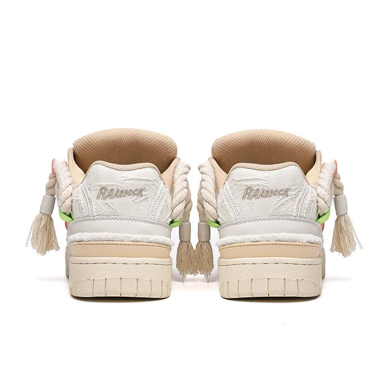 Creamy white retro skateboard shoes with lace-up design and platform sole