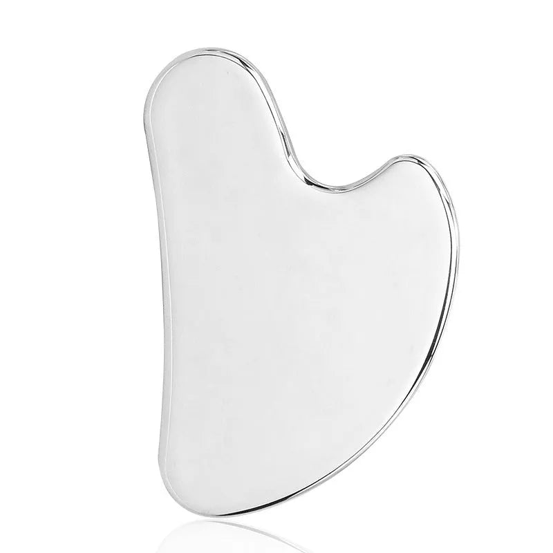 Stainless steel facial massage set with double-headed roller and heart-shaped scraping plate