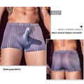Men's striped nylon boxer briefs underwear in black colour showing vertical pattern and elastic waistband