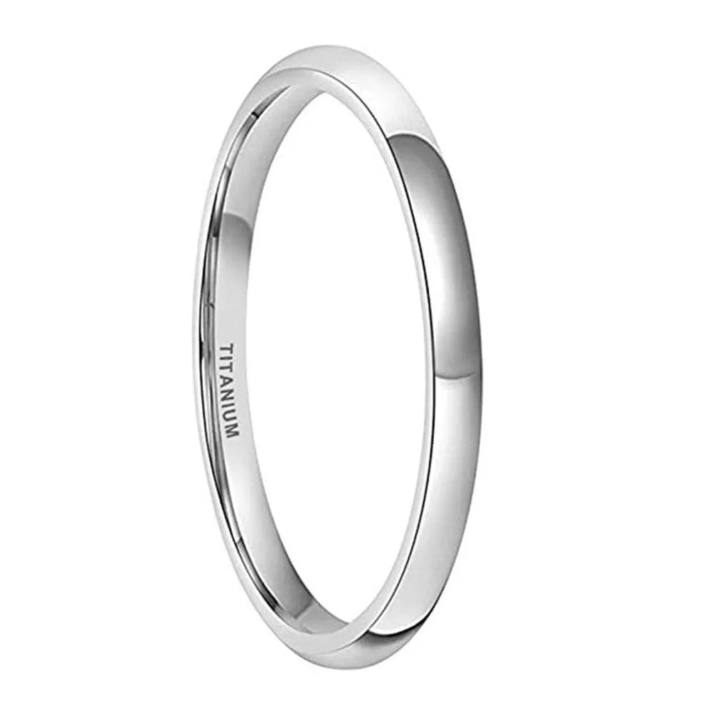 Silver titanium steel ring showing different width options on a hand