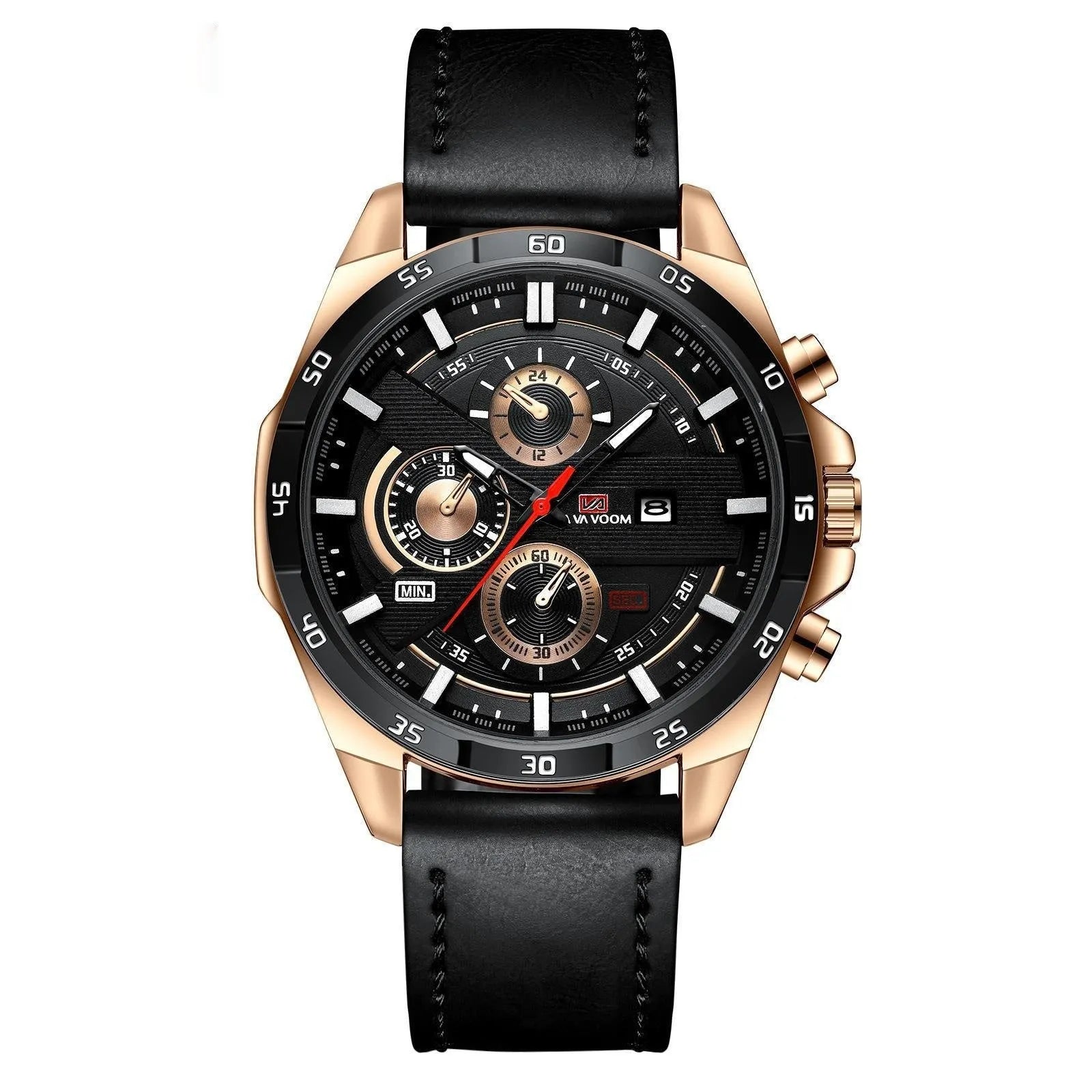 Men's casual quartz watch with business calendar display and waterproof case