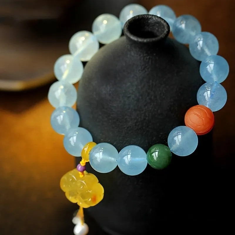10mm round aquamarine bead bracelet unisex simple cartoon style jewellery