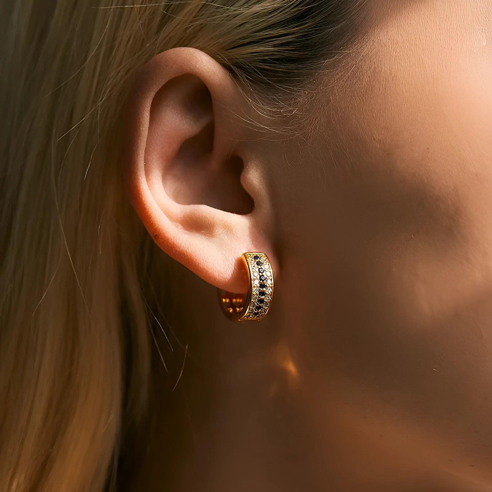 Geometric round women's earrings with 18K gold electroplated finish on copper base