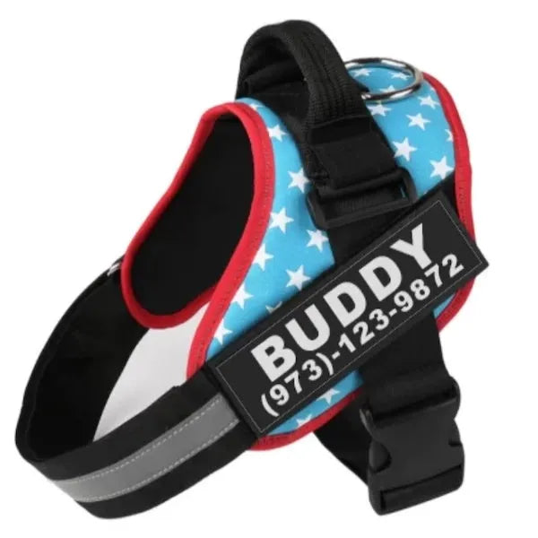 Personalised reflective no-pull dog harness in nylon with adjustable chest strap and sturdy handle