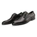 Men's black leather Derby shoes with checkered pattern and pointed toe