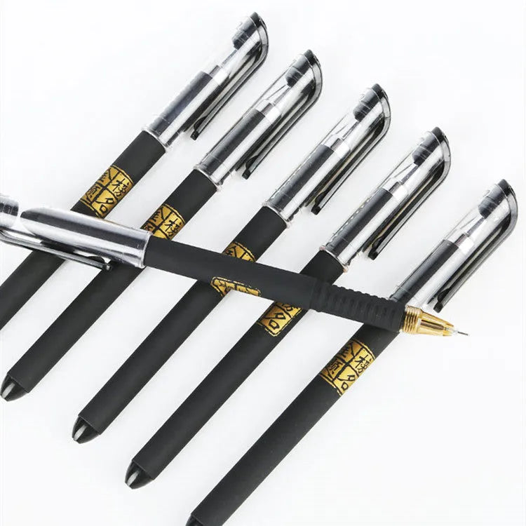 Set of eight carbon black gel pens showing bullet and needle tip options