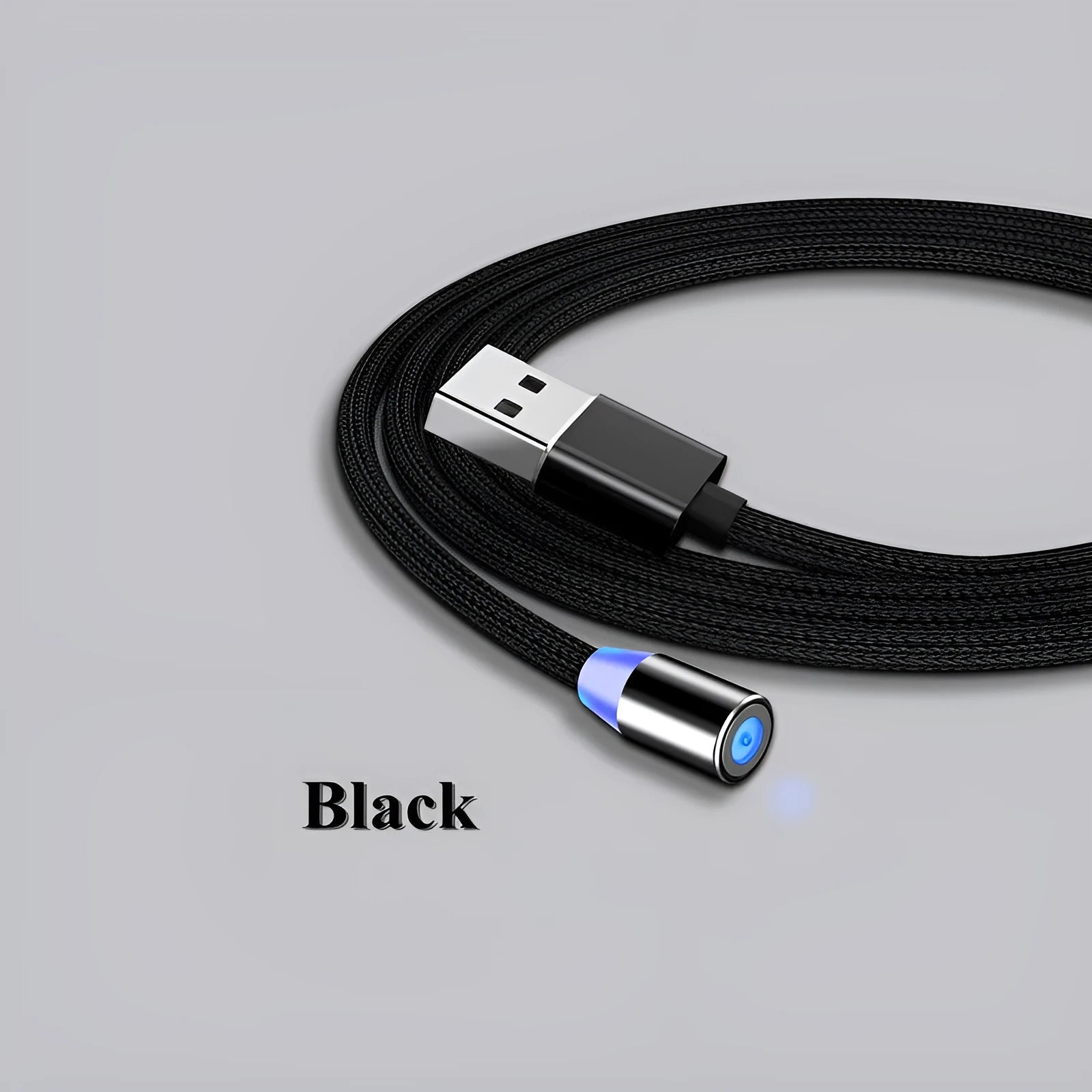 Magnetic USB fast charging cable with LED indicator in black or red colour