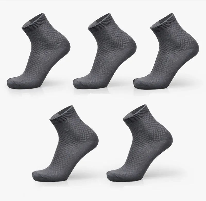 Men's bamboo fibre business socks with small square pattern, shown in colour options including black and navy blue.