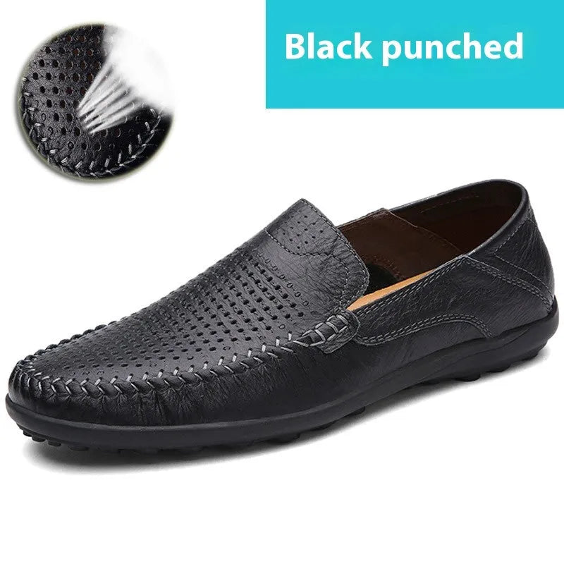 Men's brown leather casual shoes with round toe design and rubber sole for business casual wear
