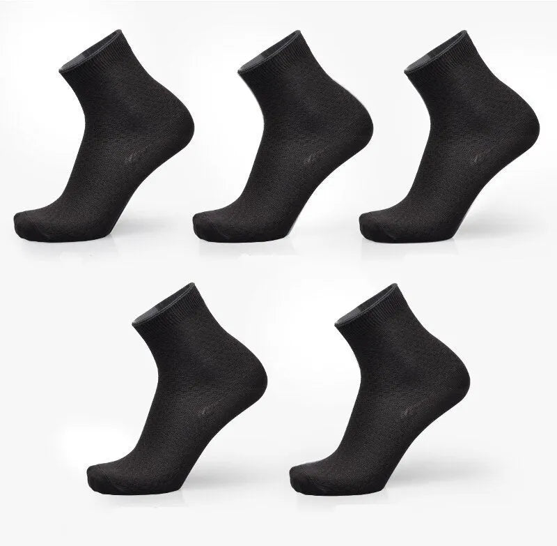 Men's bamboo fibre business socks with small square pattern, shown in colour options including black and navy blue.