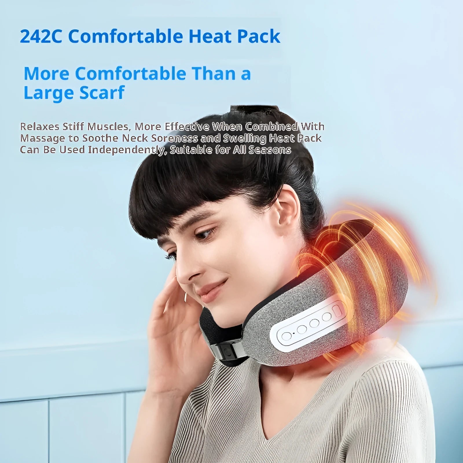 Light gray U-shaped memory foam massage pillow with USB cable for home use