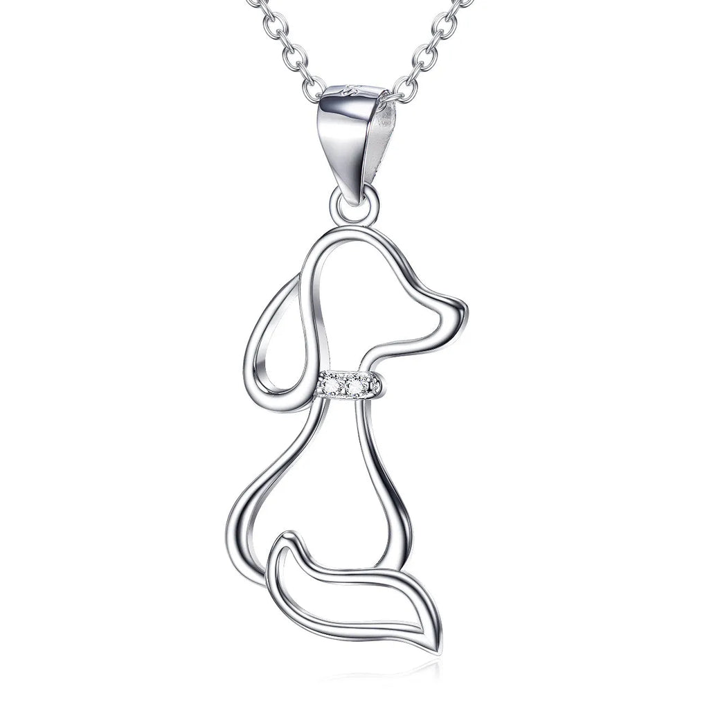 925 sterling silver dog pendant necklace with round bead chain on display