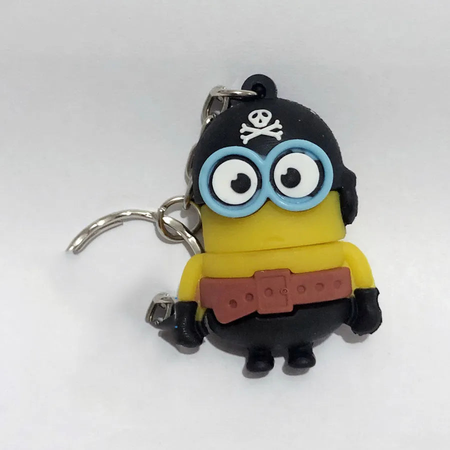 Halloween-themed skeleton skull USB flash drive with small chain in assorted colours.