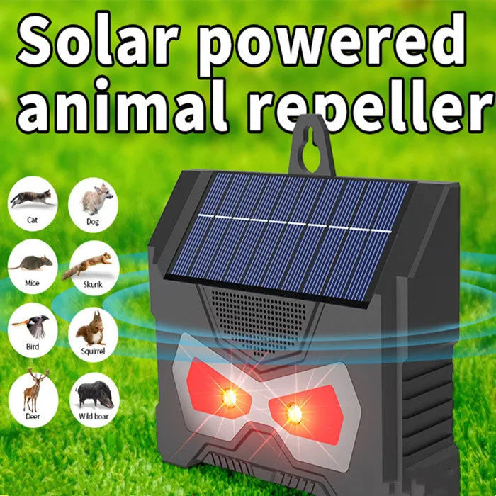 Black animal-shaped solar ultrasonic repeller for outdoor gardens with 5W panel