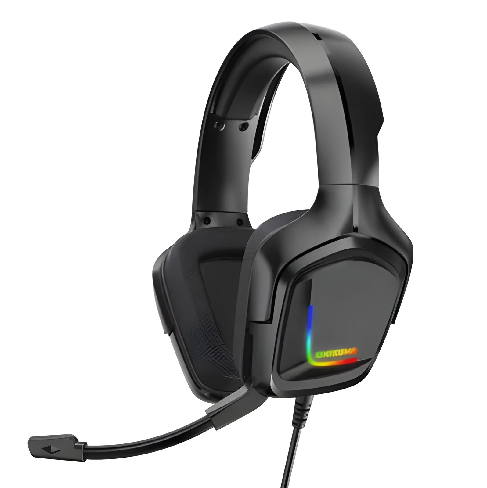 K20 RGB luminous wired gaming headset in black with cloth earmuffs and a braided cable