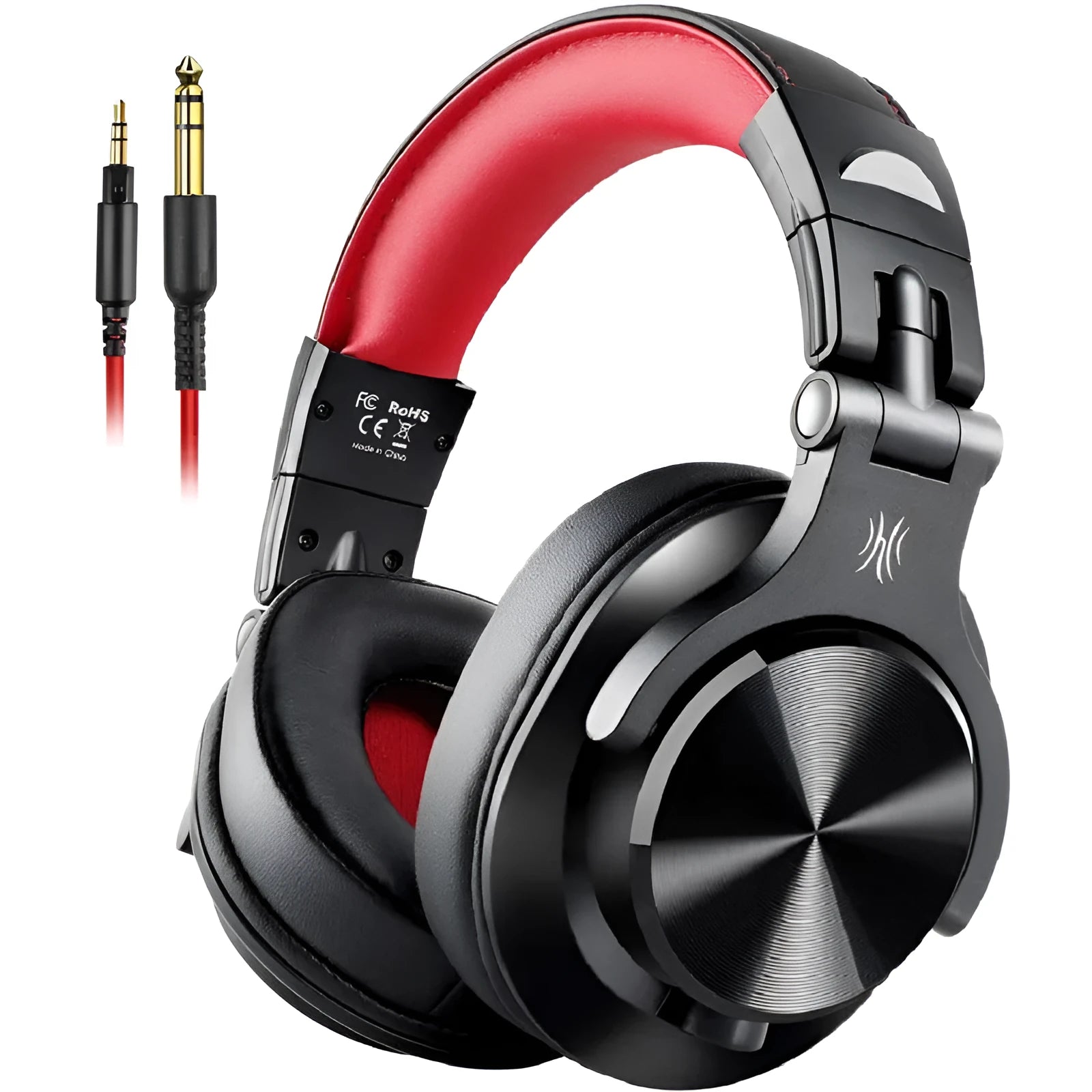 OneOdio wired over-ear headphones with 40mm drivers, shown in black and red colour options.