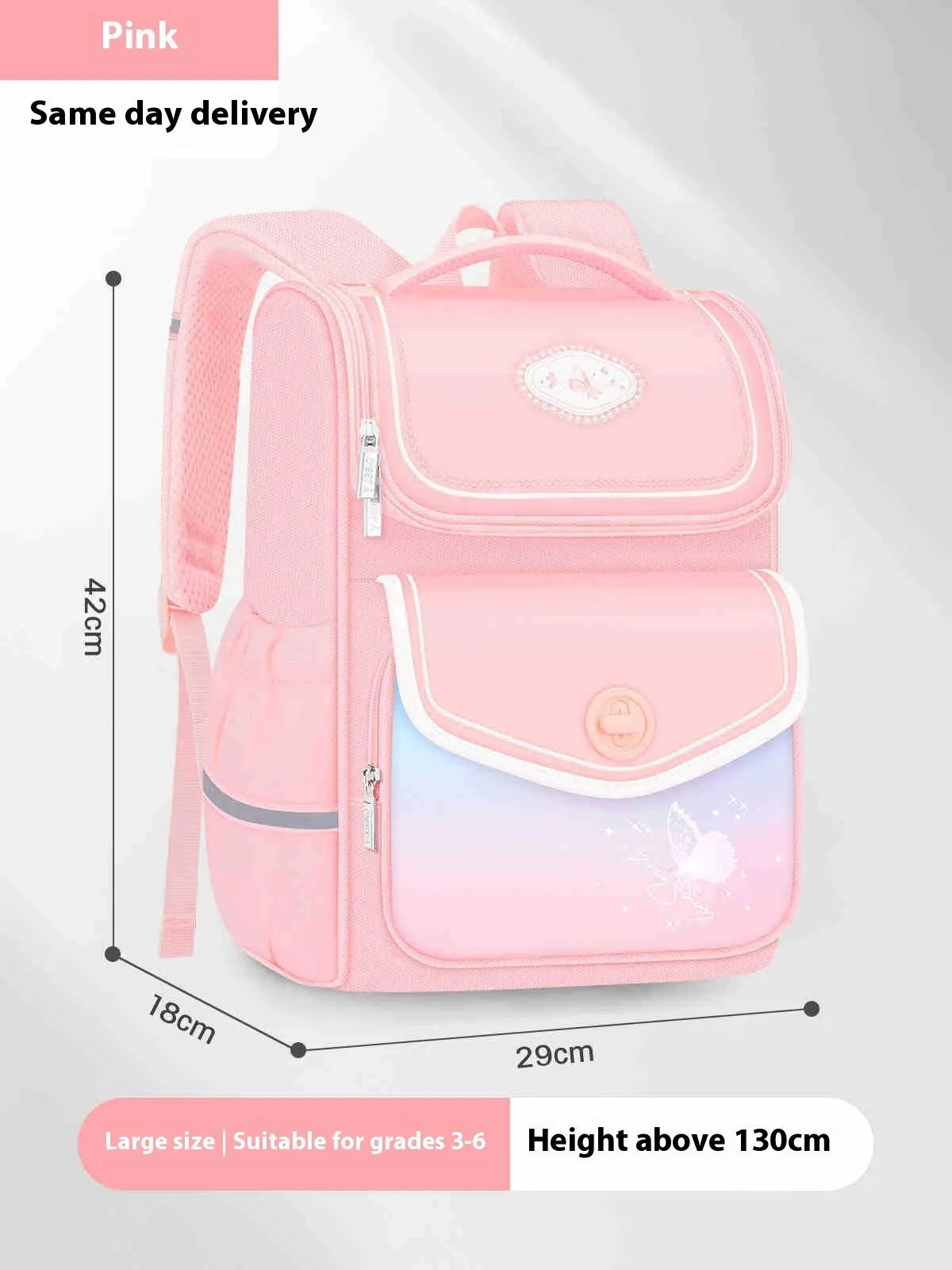 Waterproof Oxford cloth schoolbag for primary school girls in pink, purple or green colours