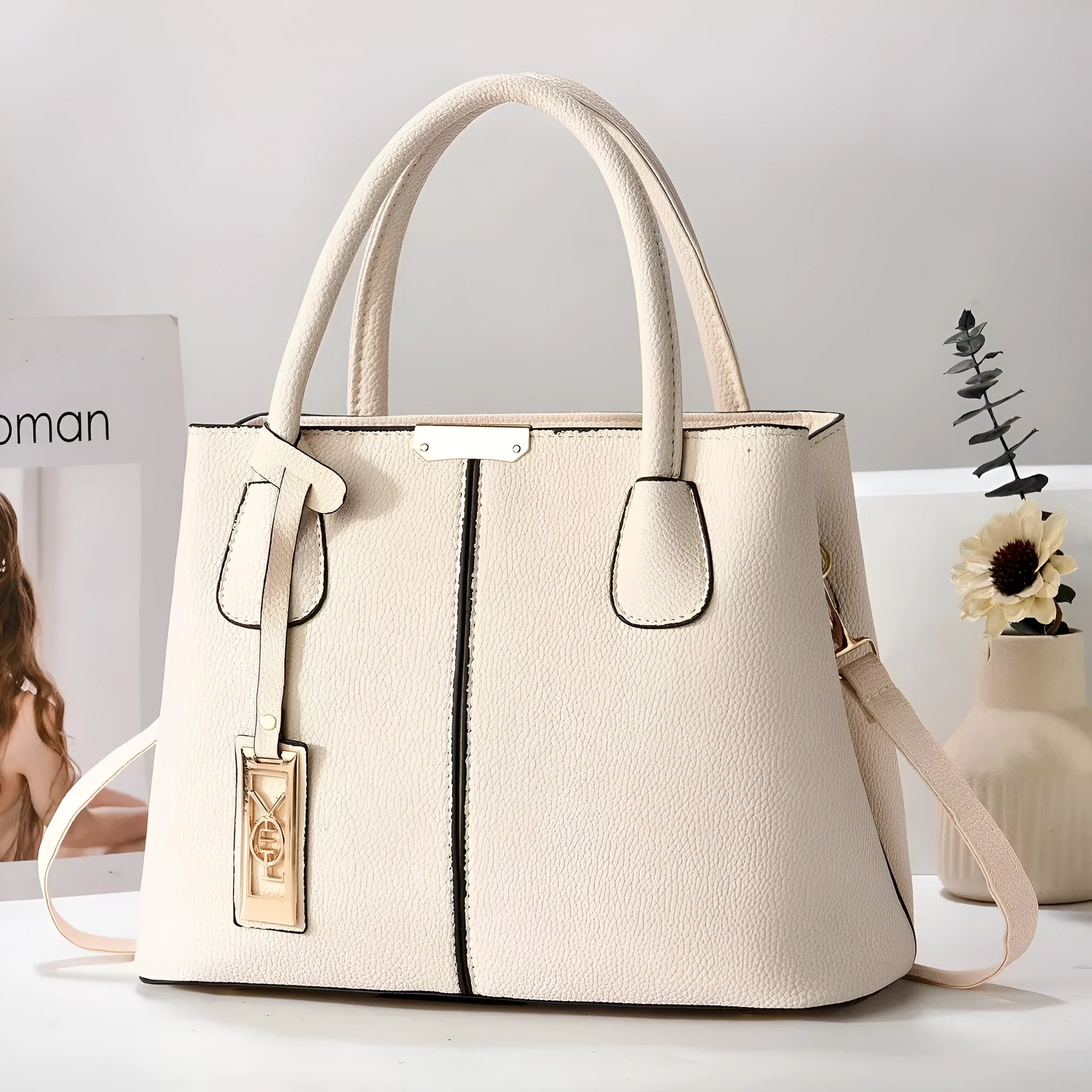 Soft PU leather women's large capacity square shoulder bag with adjustable strap