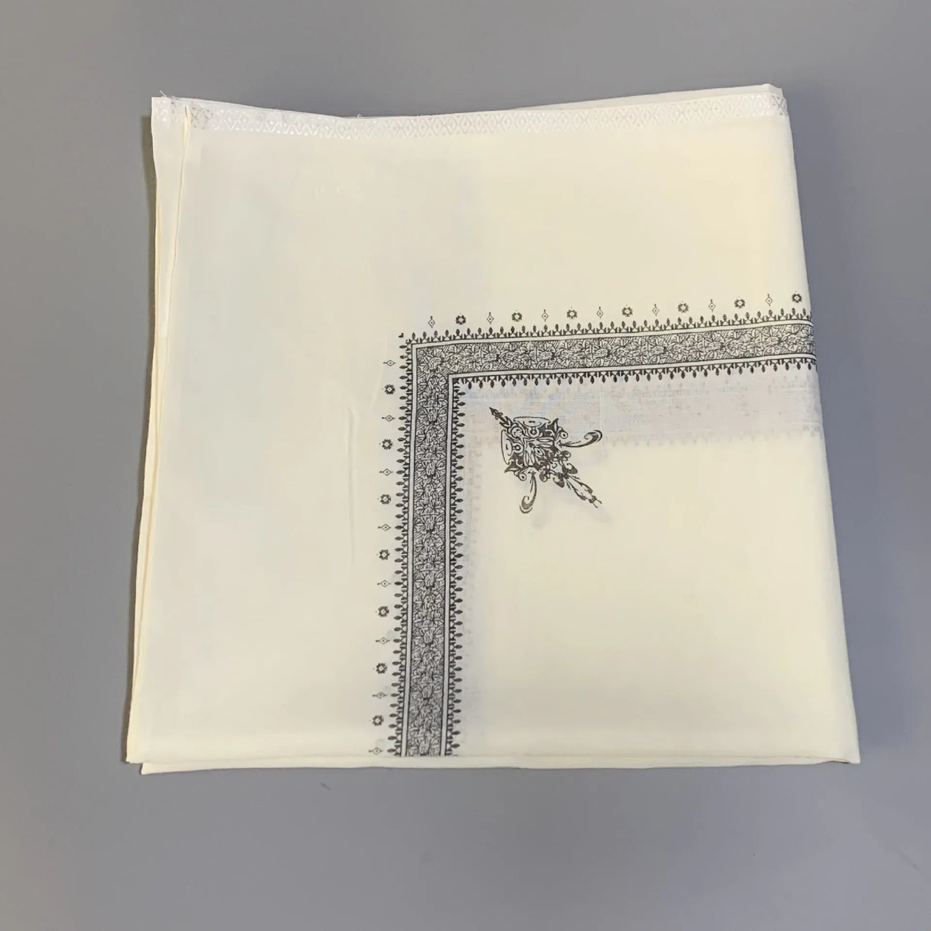 Printed square polyester scarf showing coffee colour option laid flat to display 138cm dimensions