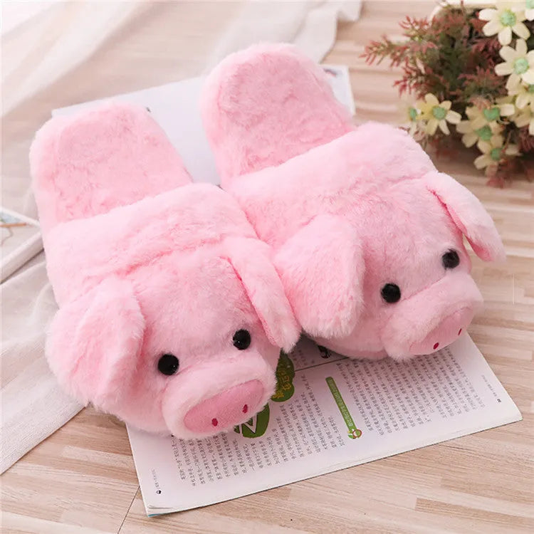Pink pig design floor slippers with short plush fabric and PP cotton filling