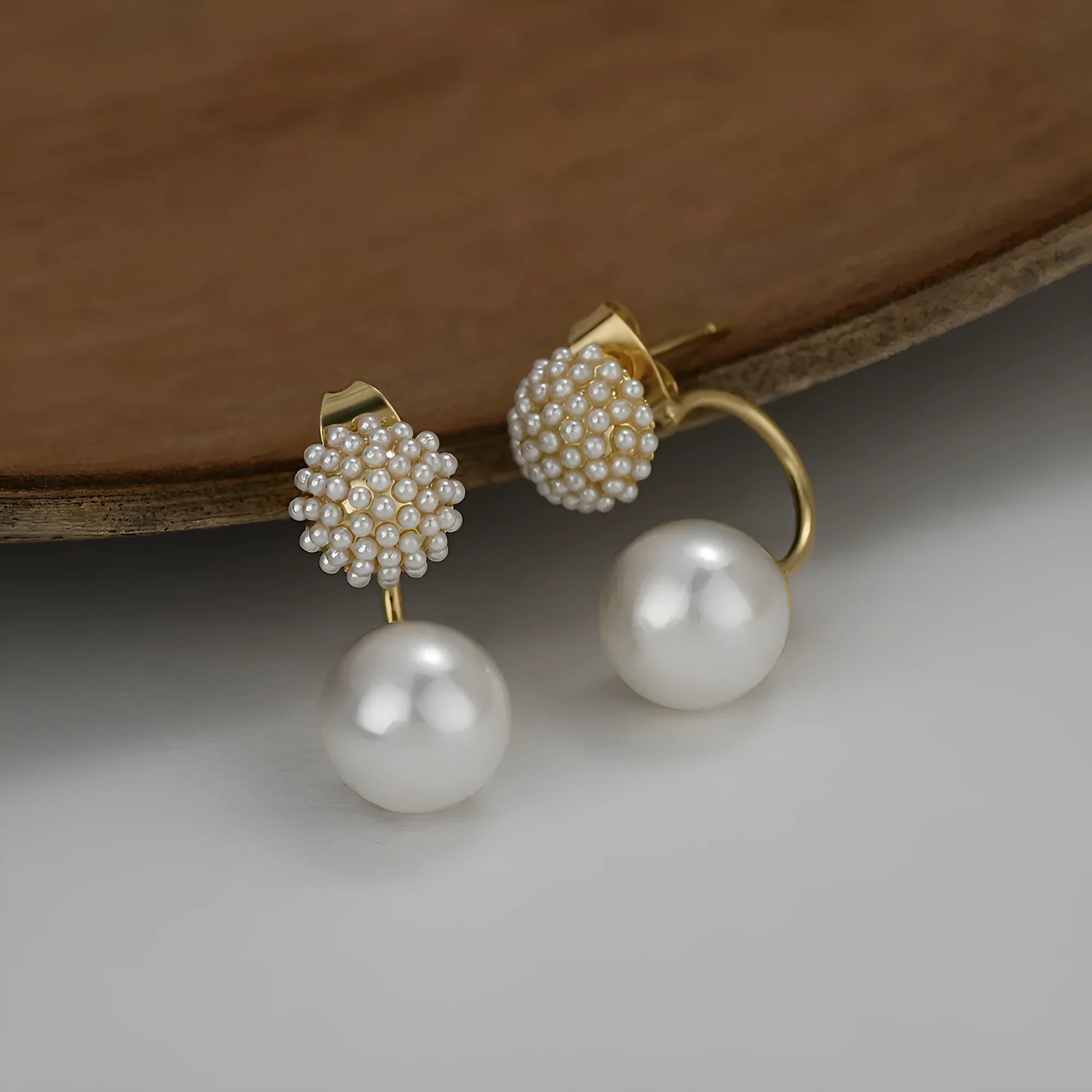 Pearl floral ball gold drop earrings for women geometric shape simple fresh style