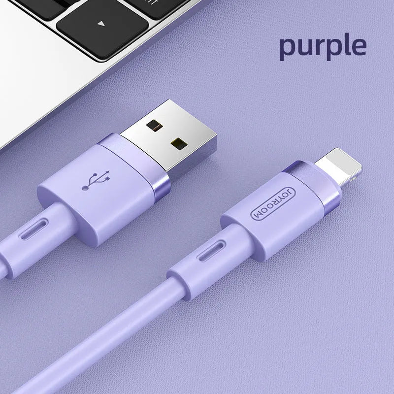 Straight head Type-C charging cable in five colour options: black, purple, red, white, yellow