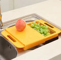 3-in-1 multi-purpose cutting board with colander and storage trough in blue, PP and TPE material, non-slip base, ergonomic handles, 36.5x25x4 cm