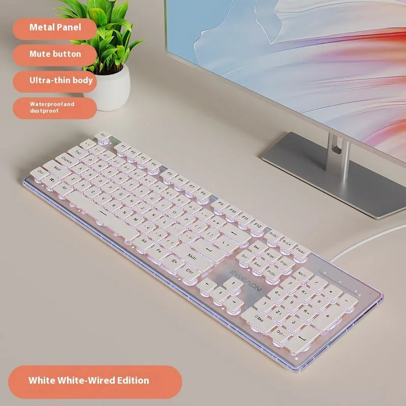 Prewalker V3 retro green coloured quiet keyboard and mouse set on a desk