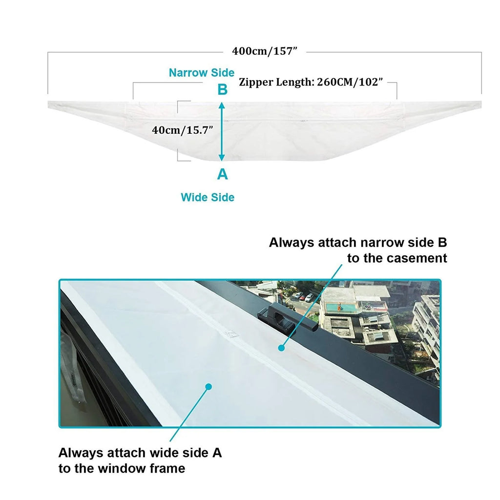 AirLock sealing plate cloth baffle for portable air conditioner window up to 400 cm perimeter silver gray colour