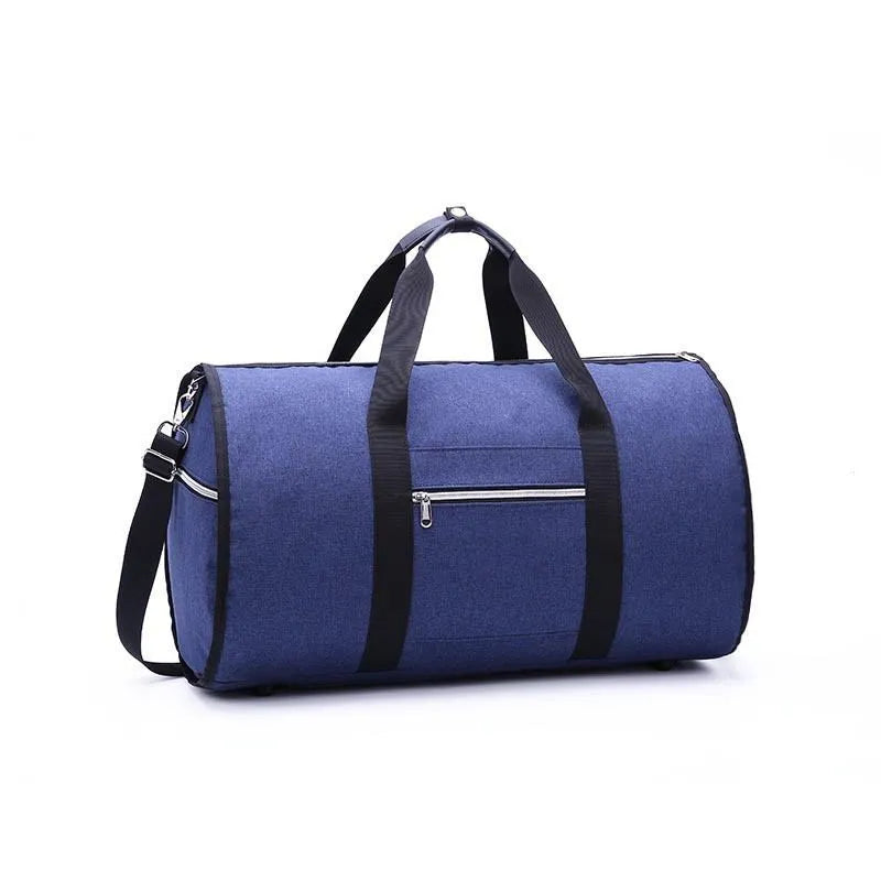 Cylinder-shaped travel bag in red colour with zipper closure and carrying handles