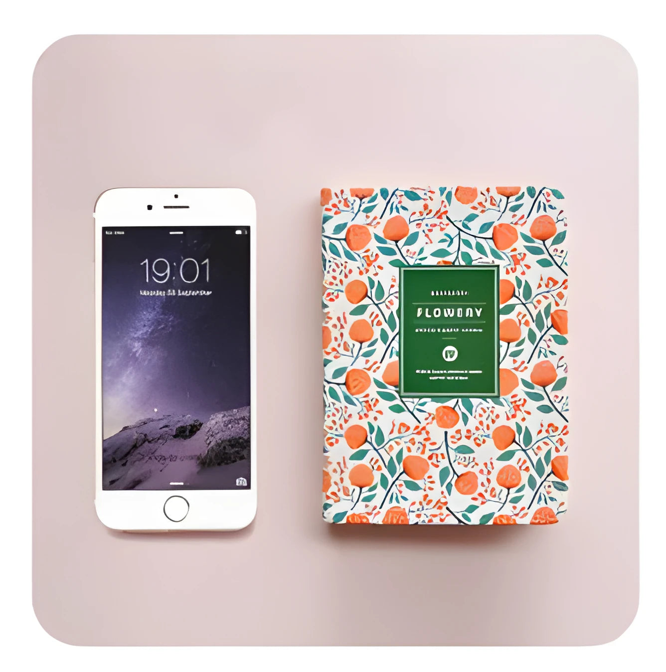 Green fabric imitation leather floral notepad open on a desk, showing custom logo printing and Daolin paper.