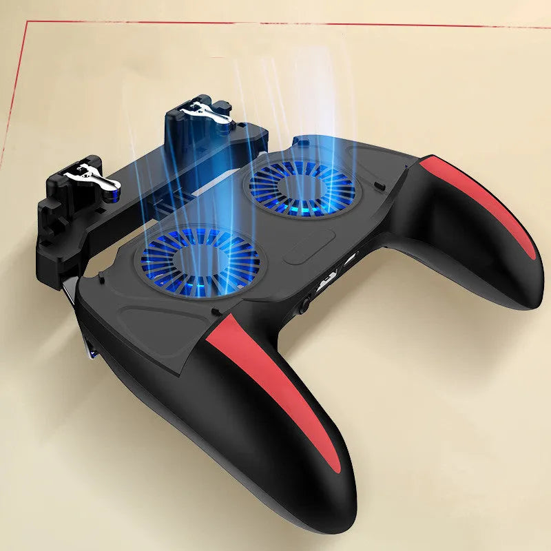 H10 mobile phone gaming controller showing touch screen interface and phone holder for 4.7 to 6.5 inch devices.