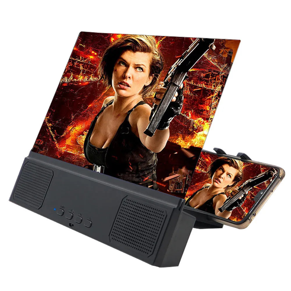 12-inch mobile phone screen amplifier with black ABS plastic housing and built-in speaker grille.