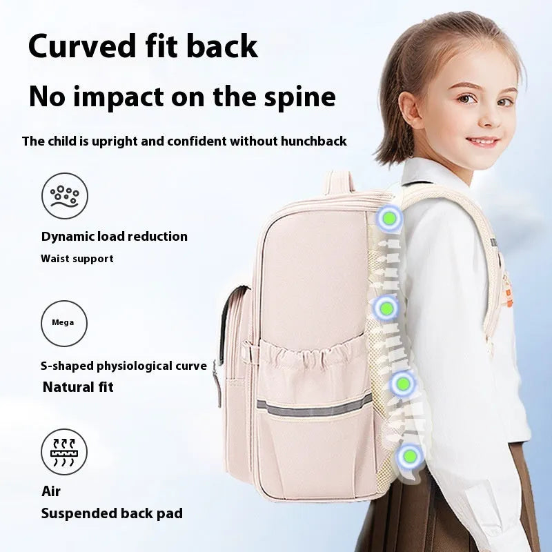 Oxford cloth school backpack for grades 5-6 students in beige colour.