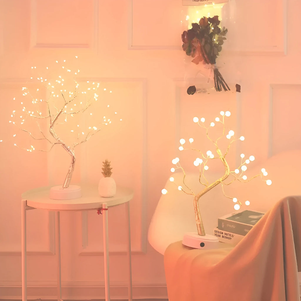 Christmas tree shaped LED night light with touch switch base and pearl or firefly style lights