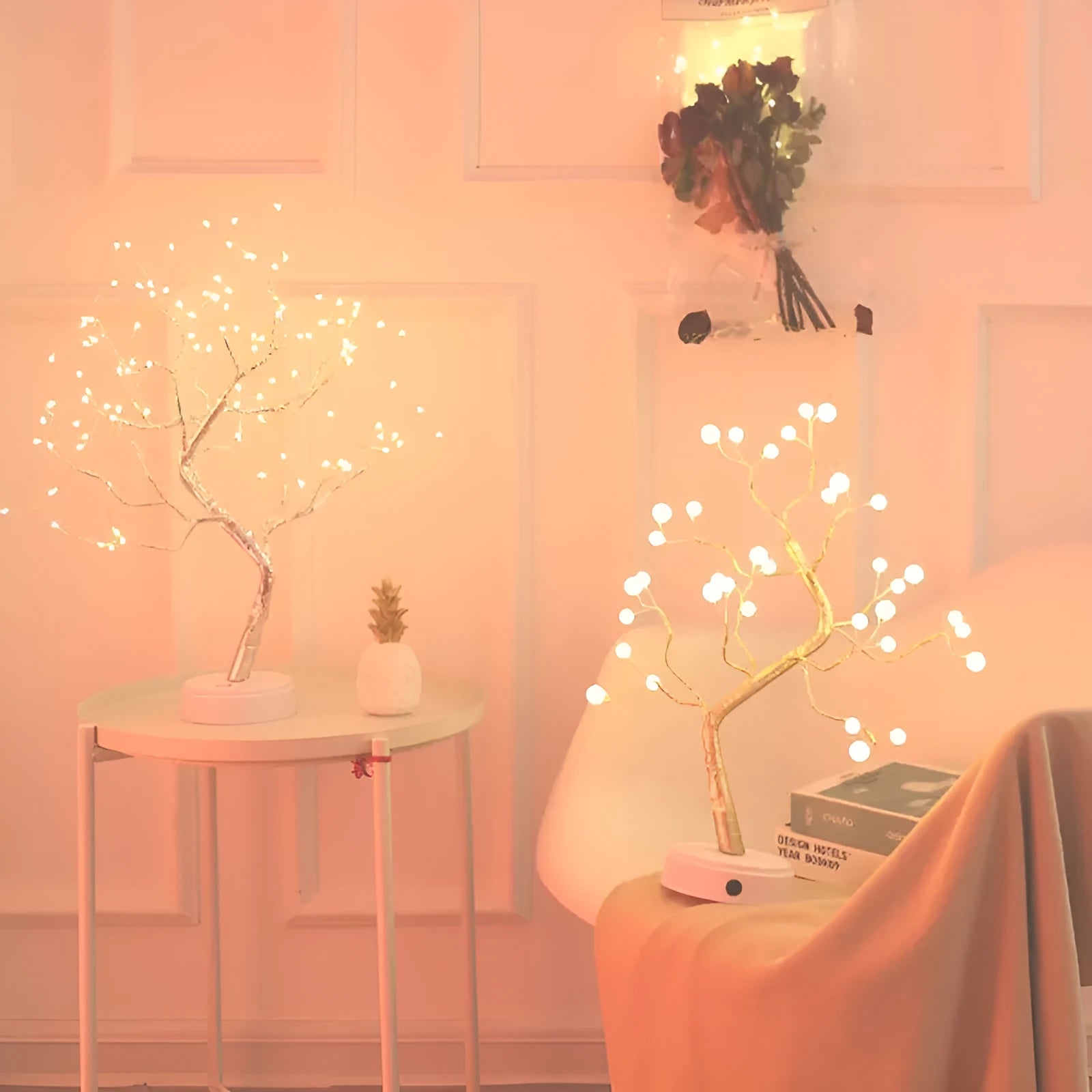 Christmas tree shaped LED night light with touch switch base and pearl or firefly style lights