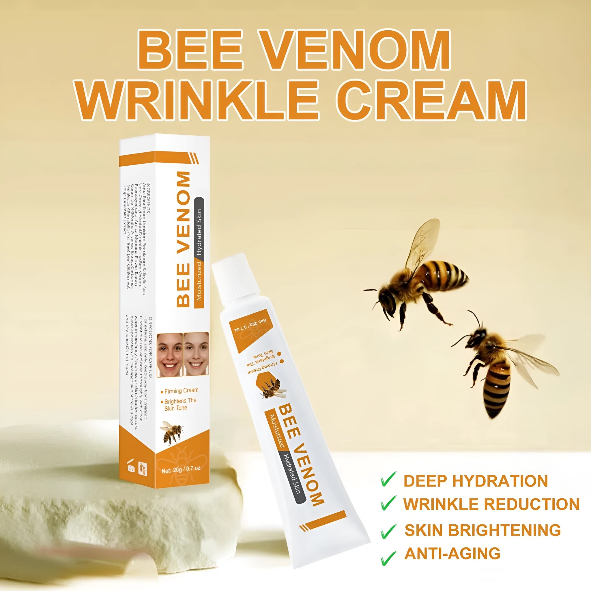 BEE branded facial and neck care cream in a white 20g jar.
