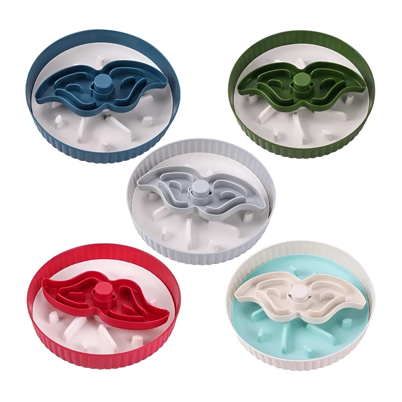 Pet food basin with rotating game board and anti-choke silicone pad in various colours with slow food mat patterns