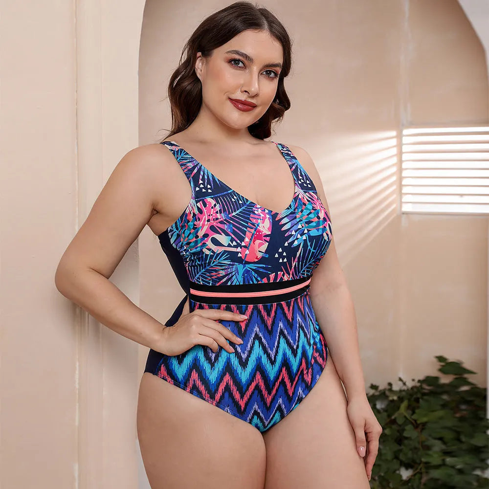 Women's printed spaghetti straps striped vest one-piece swimsuit in blue, white or green colours